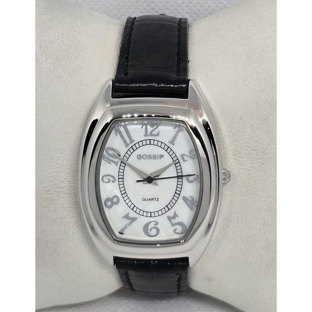 Women's Gossip Silver Tone White MOP Dial Black Italian Leather Strap Watch 08